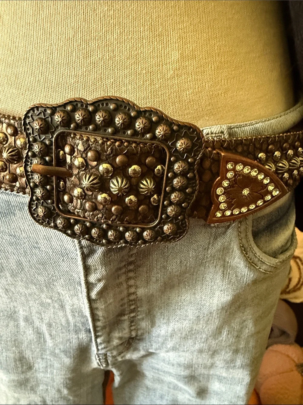 Vintage Rod's Western Palace Studded Rhinestone Leather Belt M Pristine